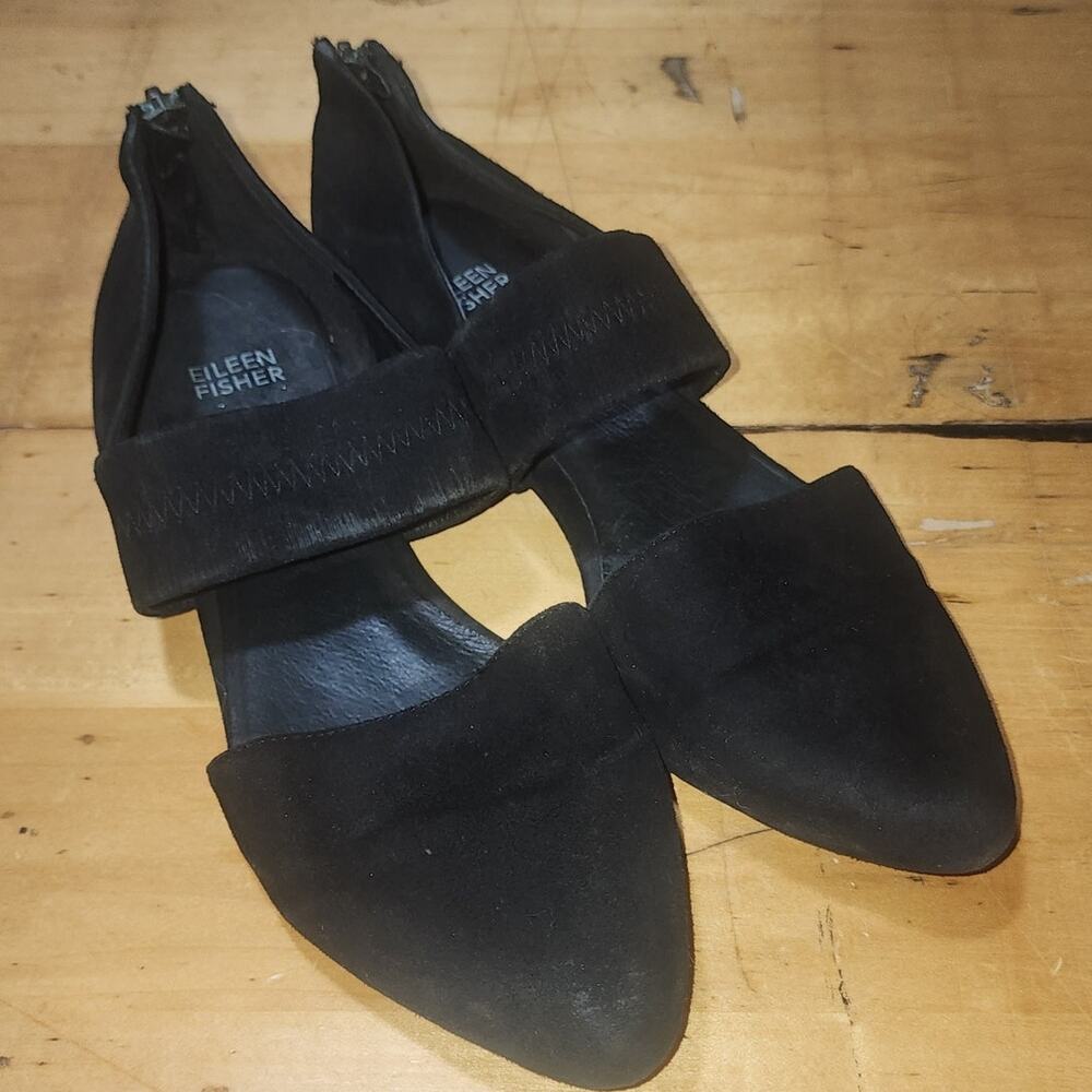 EILEEN FISHER sz 8 black suede mary jane low heel shoes